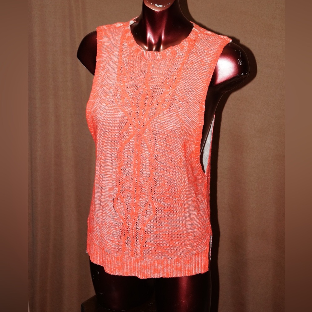 Costa Blanca Orange Knit Top w/ Enlarged Armholes Asymmetrical Hem Size S